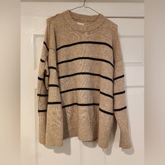 aerie Sweaters - Striped Aerie Beige Sweater